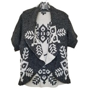 Express Southwest Cardigan Sweater SMALL Gray White Short Sleeve Open Front Wool